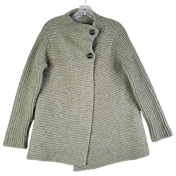 Fisherman Donegal Cardigan Sweater Women's M Wool Knit Ireland Green High Neck - Picture 3 of 10